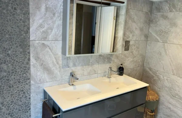Porcelain twin sink and vanity unit