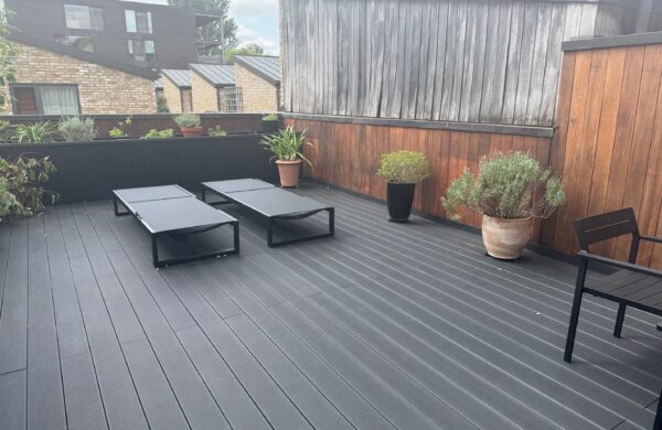 NeoTimber graphite decking on raised patio area