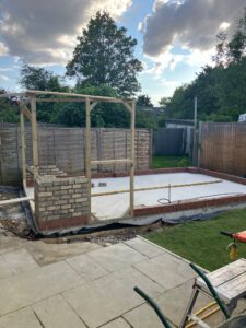 Two courses of engineering bricks laid 